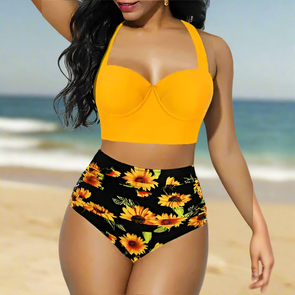 Go Theresa Tropical Bloom High-Waist Bikini Set