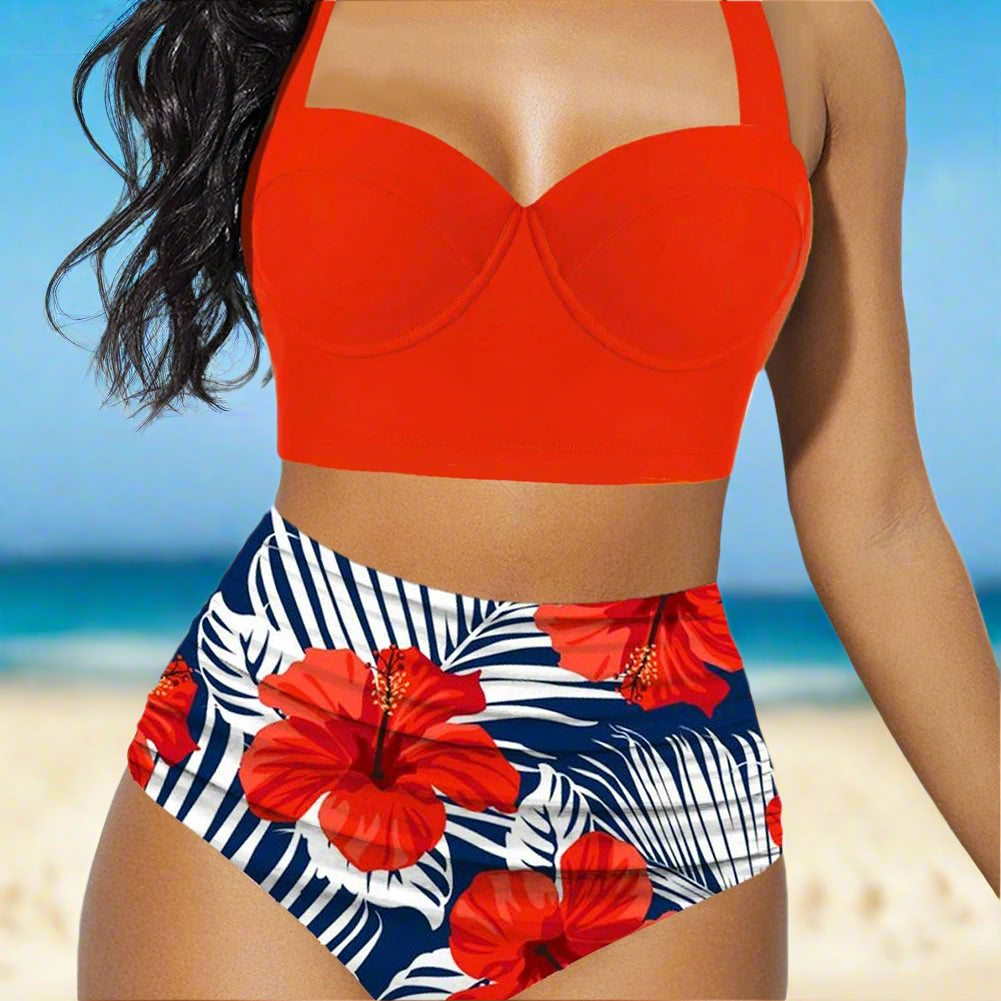Go Theresa Tropical Bloom High-Waist Bikini Set
