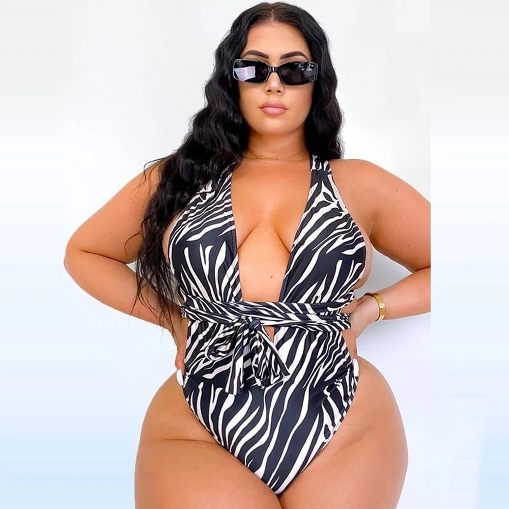 Go Uma Untamed Allure – Sexy Fierce Print Tie-Front One-Piece Plus Size