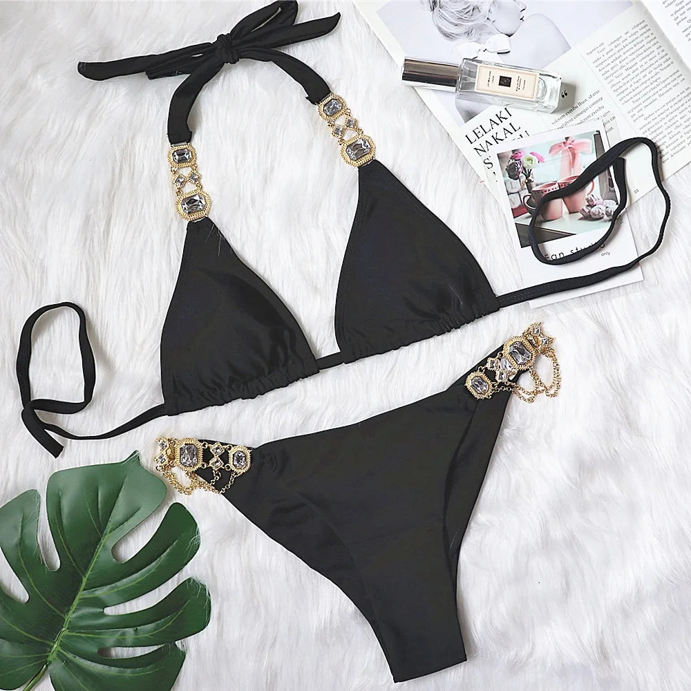 Go Yaya Luxe Sexy Jewel Halter Top Swimsuit