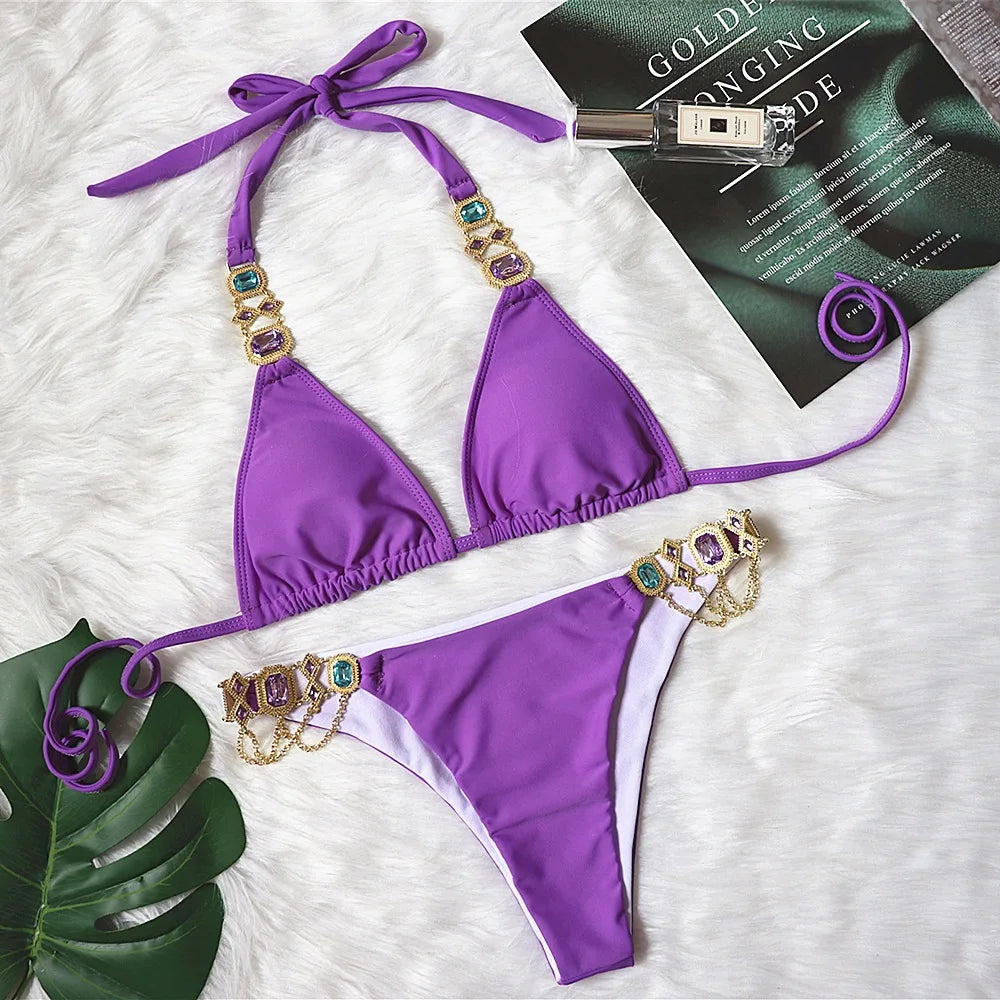 Go Yaya Luxe Sexy Jewel Halter Top Swimsuit