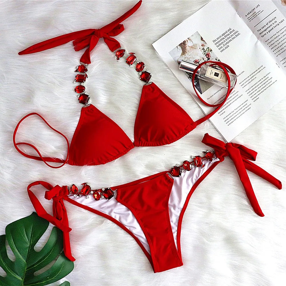 Go Yaya Luxe Sexy Jewel Halter Top Swimsuit