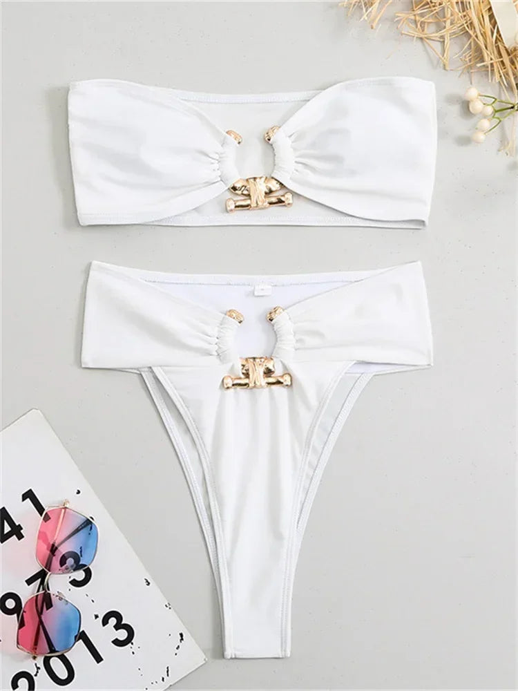 Go Michelle Metal U-Ring Bandeau Sexy Luxe Push Up Swimwear