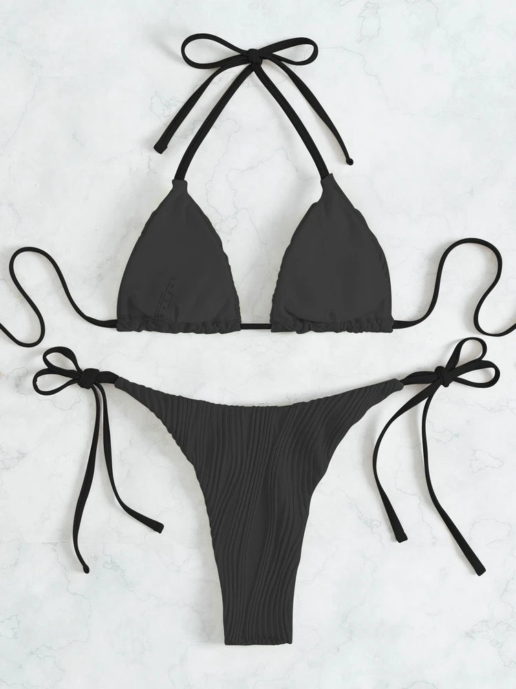 Go Wilhelmina Wave Whisper Sexy Ribbed Triangle Women Bikini Set