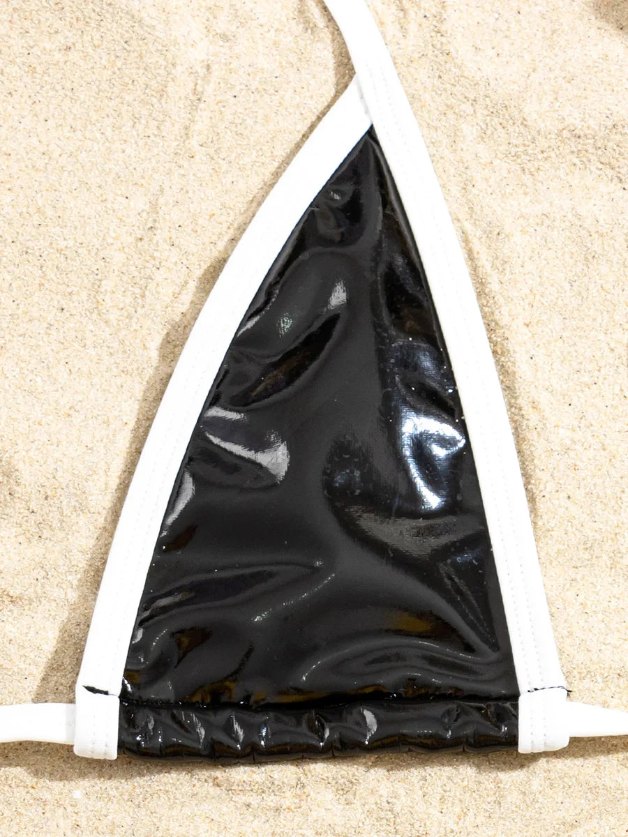 Go London Heat - Sexy Faux Luxe Leather Triangle Edge Bikini