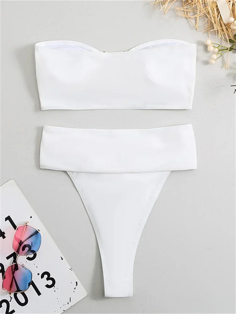 Go Michelle Metal U-Ring Bandeau Sexy Luxe Push Up Swimwear