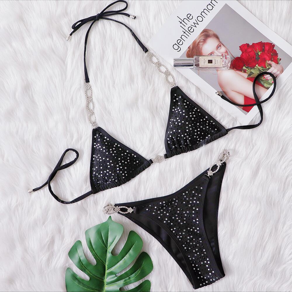 Go Auntie Dazzle Darling Sexy Rhinestone Luxe Link Bikini Set