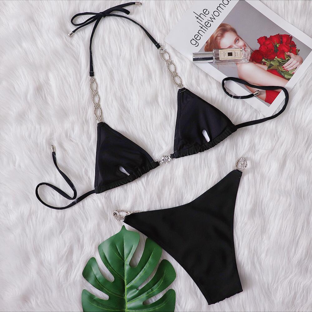 Go Auntie Dazzle Darling Sexy Rhinestone Luxe Link Bikini Set