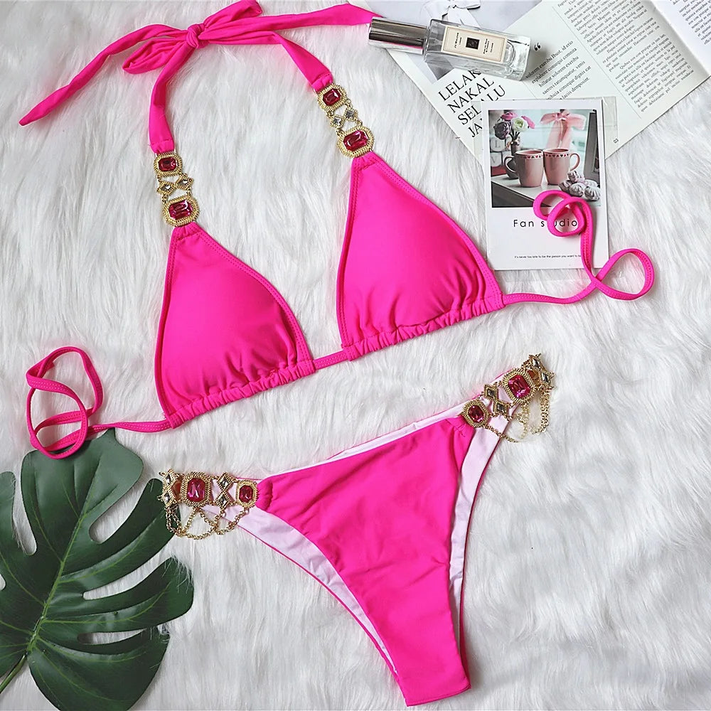 Go Yaya Luxe Sexy Jewel Halter Top Swimsuit