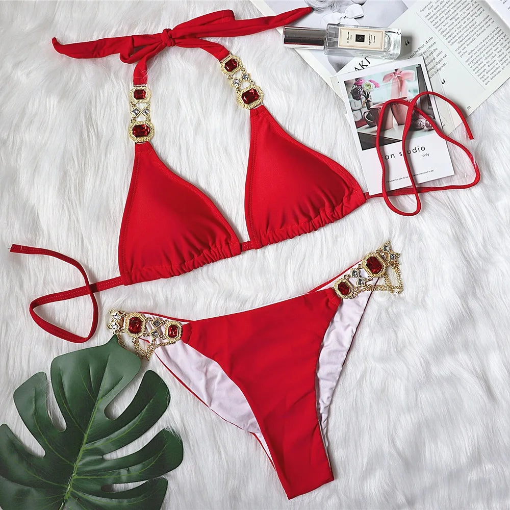 Go Yaya Luxe Sexy Jewel Halter Top Swimsuit