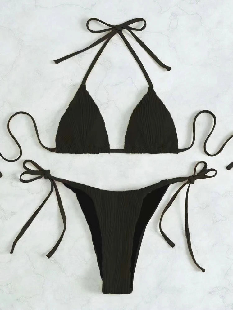 Go Wilhelmina Wave Whisper Sexy Ribbed Triangle Women Bikini Set