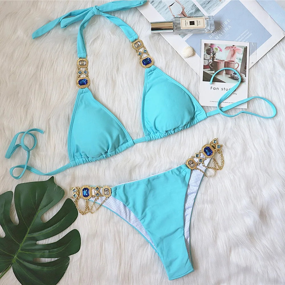 Go Yaya Luxe Sexy Jewel Halter Top Swimsuit