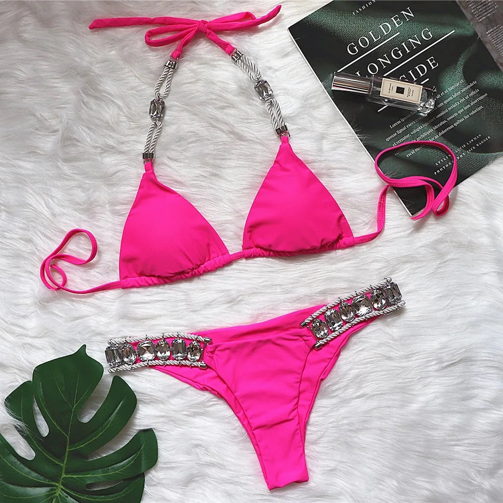 Go Yaya Luxe Sexy Jewel Halter Top Swimsuit