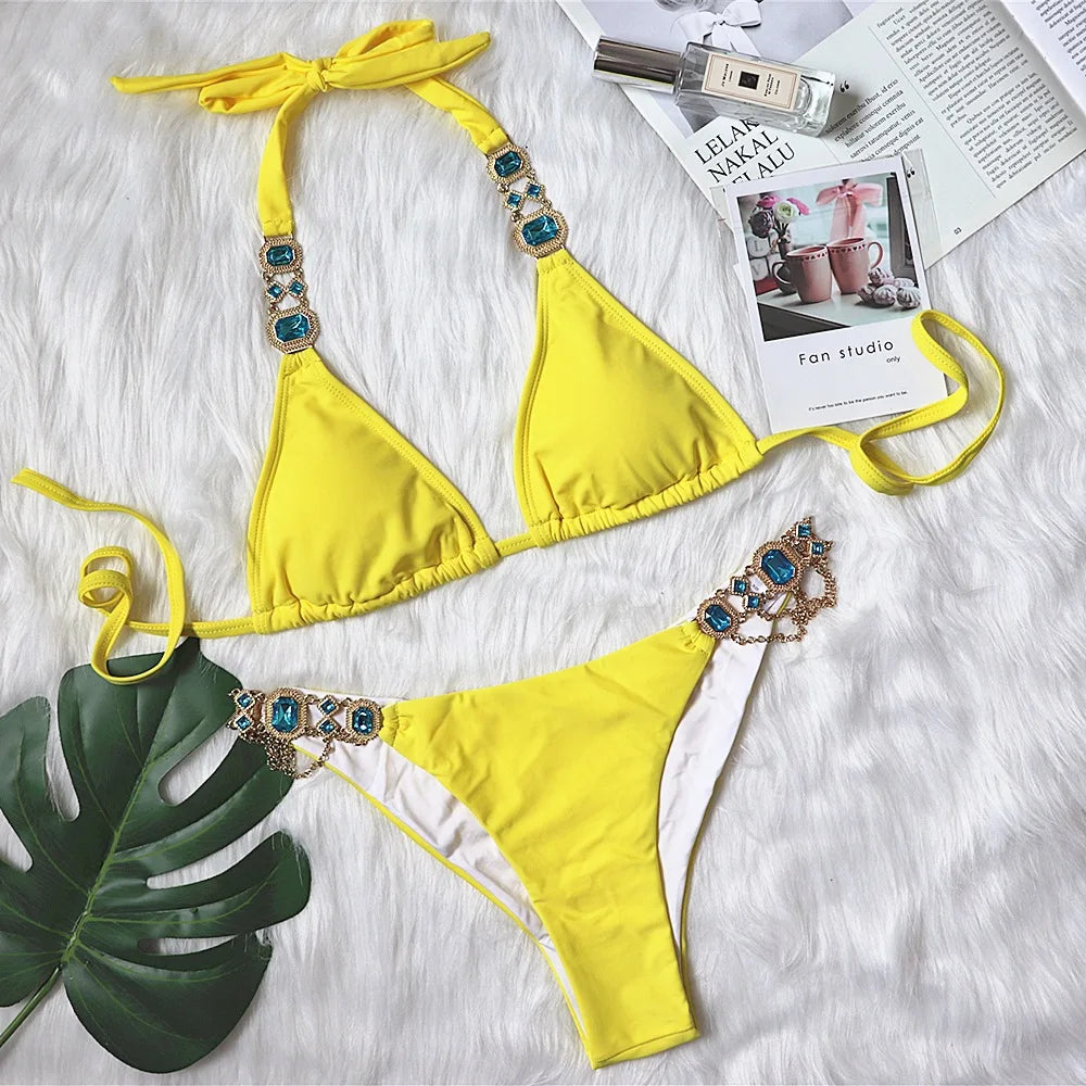Go Yaya Luxe Sexy Jewel Halter Top Swimsuit