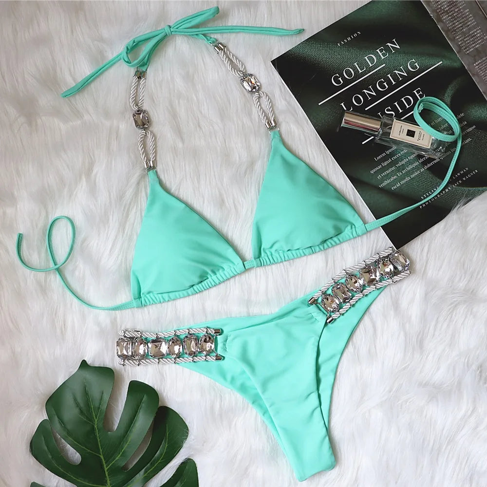 Go Yaya Luxe Sexy Jewel Halter Top Swimsuit