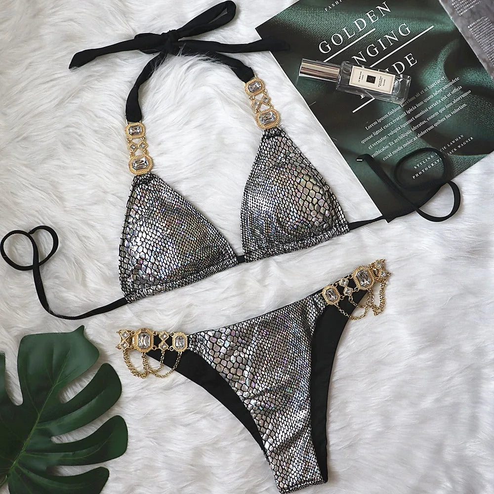 Go Yaya Luxe Sexy Jewel Halter Top Swimsuit